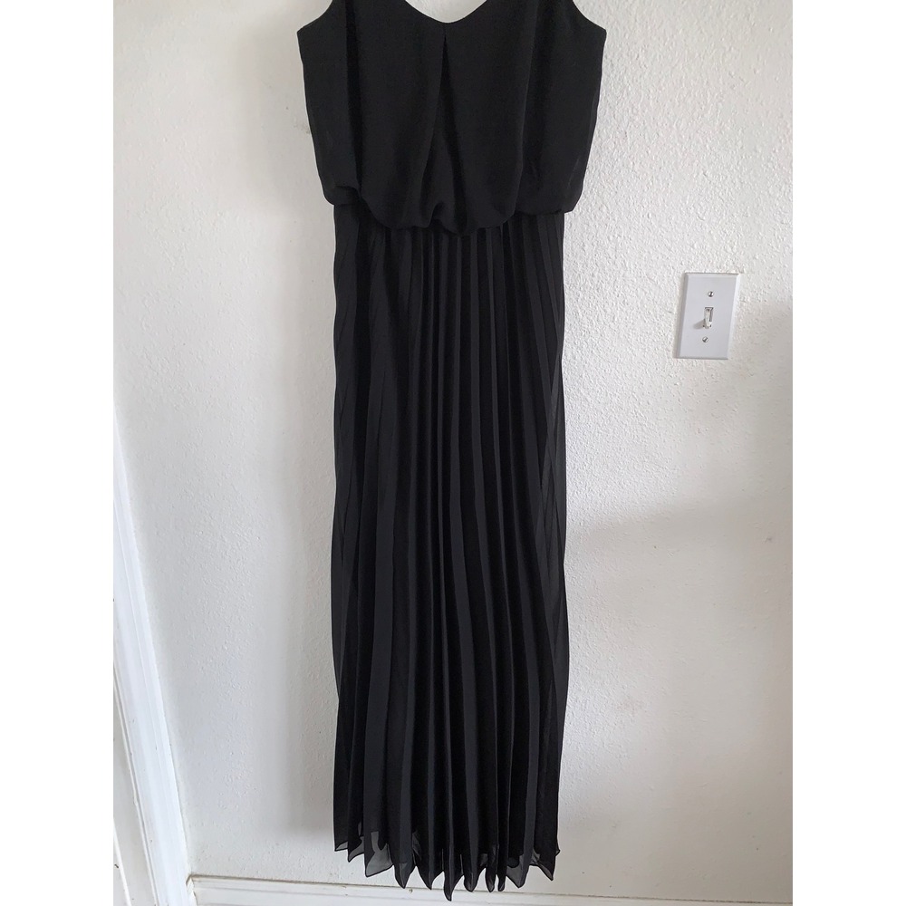 Bisou Bisou Black Beaded Strap Pleated Maxi Dress V-Neck Blouson Evening Gown - Picture 3 of 7